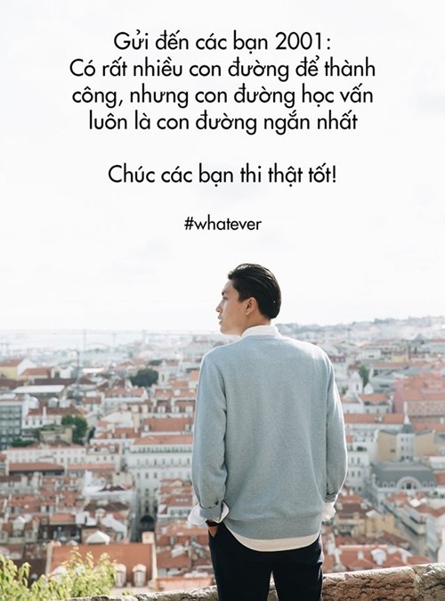 Theo “Chú” Quang Đại thì học vấn là con đường ngắn nhất đến thành công. Bởi vậy, Quang Đại mong các thí sinh thi thật tốt. Người mẫu Quang Đại kỳ công vạch ra 11 lời khuyên, nhắn gửi các bạn thí sinh. Từ việc nhỏ nhất như kiểm tra kỹ các loại giấy tờ trước khi đến phòng thi, đến việc nghỉ ngơi, ăn uống sao cho tốt, để đảm bảo sức khỏe... hay những điều nhỏ nhặt nhất như không nói chuyện, đọc bài kỹ trước khi nộp... Lời khuyên của “ông chú” Quang Đại được nhiều người đua nhau thả tim.