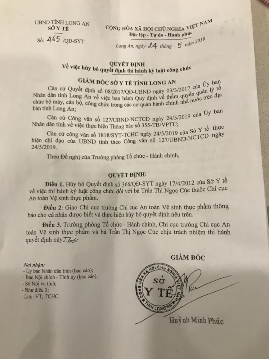 Quyết định 465 của Sở Y tế Long An.