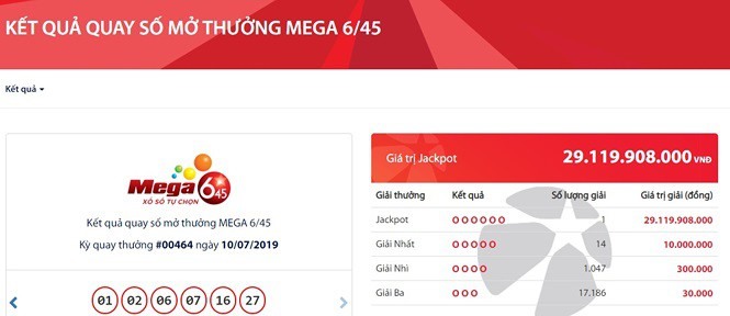 Dãy số độc đắc mà khách hàng trúng vào tối 10.7.