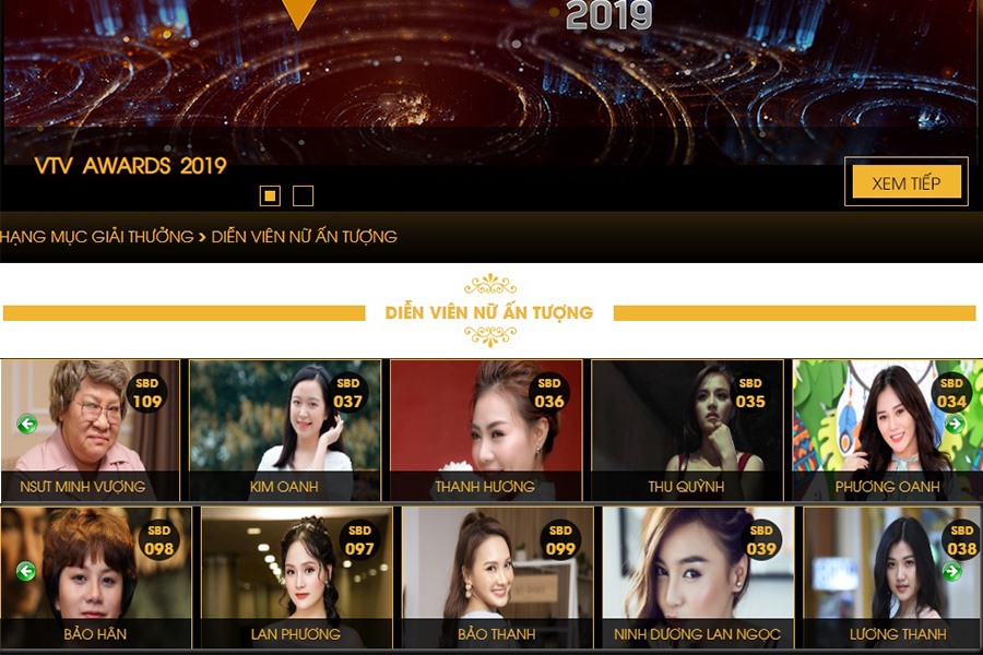 Danh sách đề cửa ở hạng mục Diễn viên nữ ấn tượng. Ảnh: VTV Awards