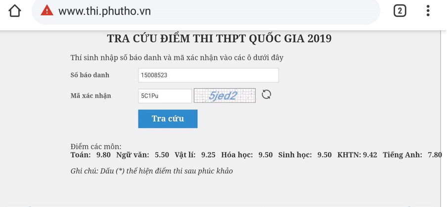 Điểm thi của Đỗ Đình Lộc. Ảnh: NV