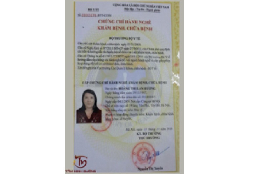 Chứng chỉ hành nghề khám chữa bệnh của bác sĩ Hoàng Thị Lan Hương