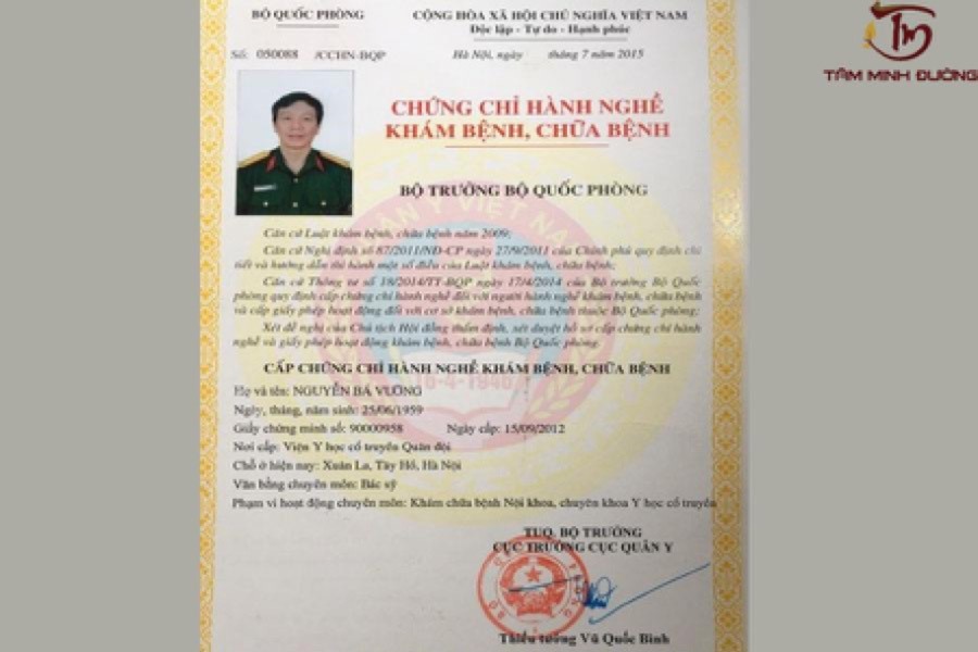 Chứng chỉ hành nghề khám, chữa bệnh của Bác sĩ Nguyễn Bá Vưỡng
