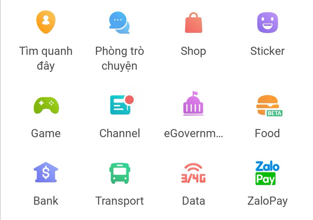 Các dịch vụ trên Zalo (ảnh chụp màn hình).