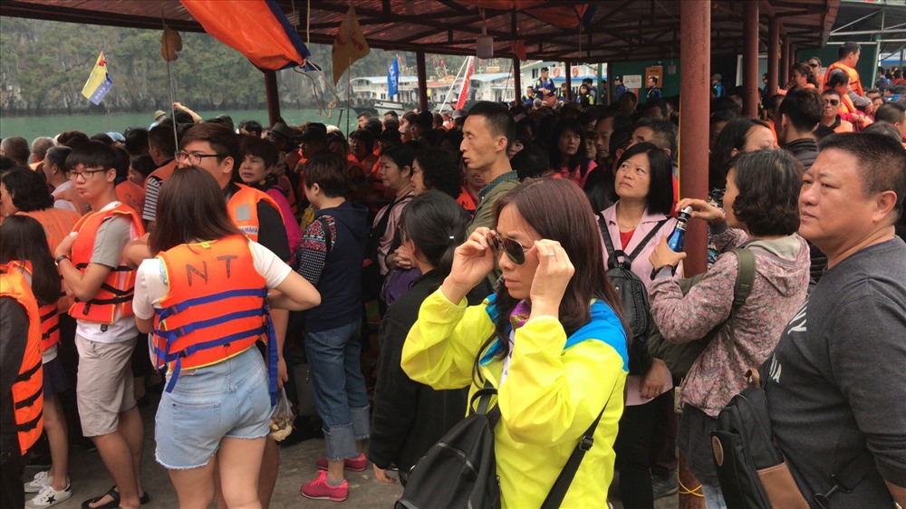 Khách tour “0 đồng” chen chúc thăm vịnh Hạ Long. Ảnh: N.H