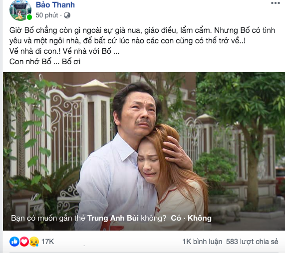 Chia sẻ của Bảo Thanh sau tập 70 phát sóng thu hút tới 17 ngàn lượt thích chỉ sau chưa đầy 1 giờ cùng cơn mưa lời khen diễn xuất dành cho nữ diễn viên.