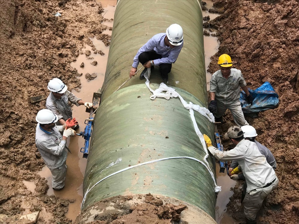 Đường ống sông Đà được khắc phục sau sự cố vỡ 7.2019. Ảnh: GC