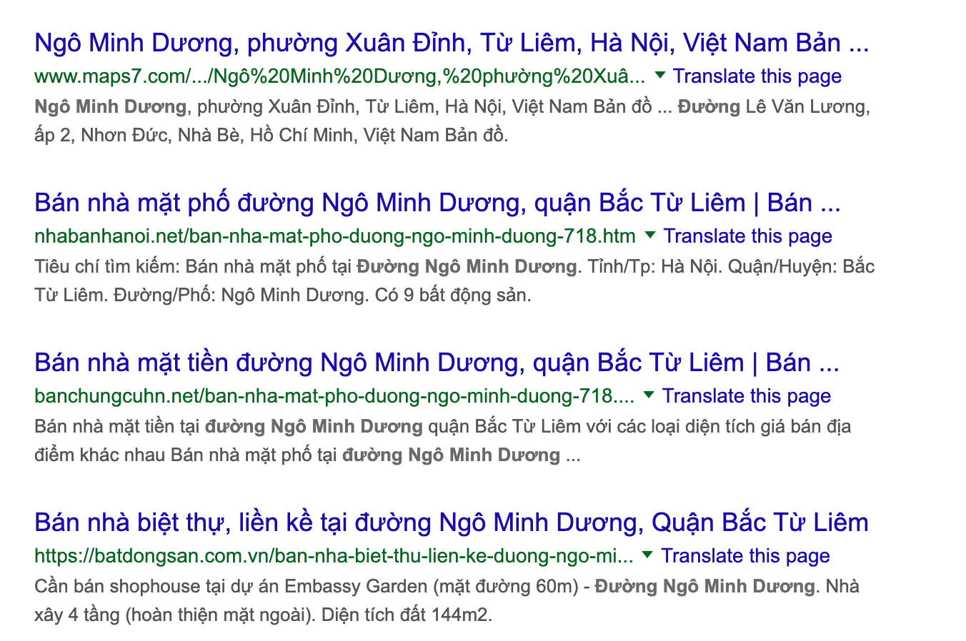 Ảnh chụp màn hình bản đồ Google và các giao dịch trên mạng sử dụng tên Ngô Minh Dương cho con đường này