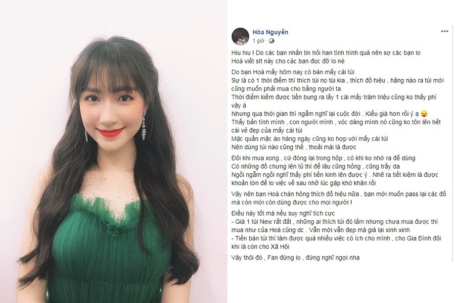 Hòa Minzy chia sẻ bản thân không còn thích dùng hàng hiệu. Ảnh: FBNV