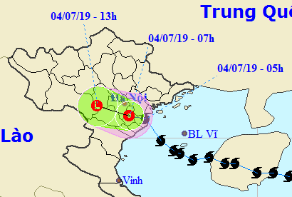 Vị trí và dự báo hướng di chuyển của bão số 2 suy yếu thành áp thấp nhiệt đới - Nguồn: Trung tâm Dự báo khí tượng thủy văn quốc gia