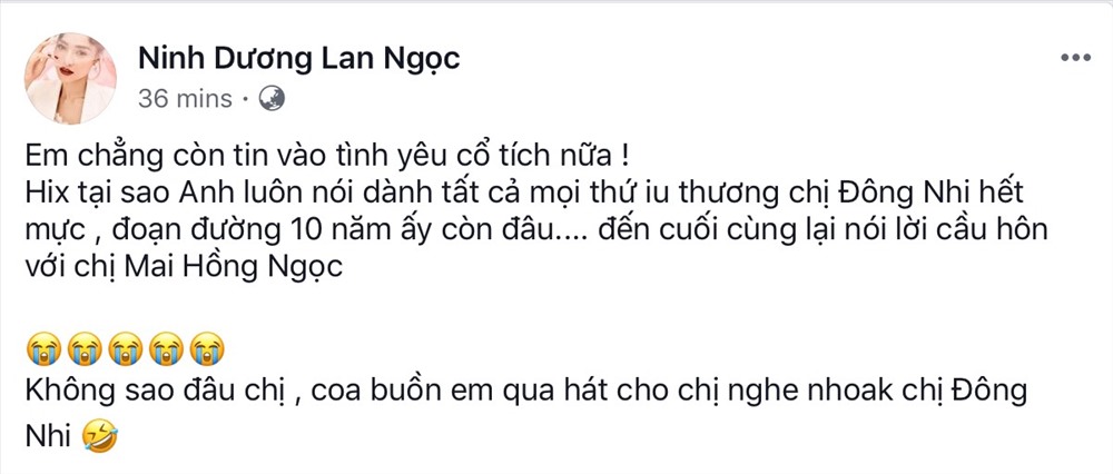 Ninh Dương Lan Ngọc vui nhộn chia sẻ niềm vui cùng “đàn chị” của mình.