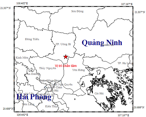 Bản đồ tâm chấn sáng nay. Ảnh: http://igp-vast.vn.