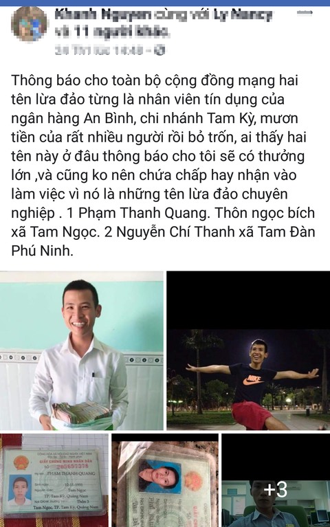 Các bị hại lên mạng truy tìm Quang nhằm đòi lại số tiền bị đối tượng này chiếm đoạt