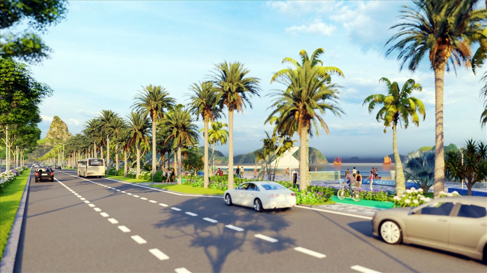 Ngoài ra, trên tuyến đường bao biển Trần Quốc Nghiễn - đang được mở rộng, sẽ nghiên cứu đầu tư cụm biểu tượng Rồng cao khoảng 30m với các tuyến đường đi dạo bên bờ vịnh tạo thành không gian cảnh quan ấn tượng, độc đáo để người dân, du khách ngắm Vịnh Hạ Long. Ảnh: Ban quản lý dự án TP.Hạ Long
