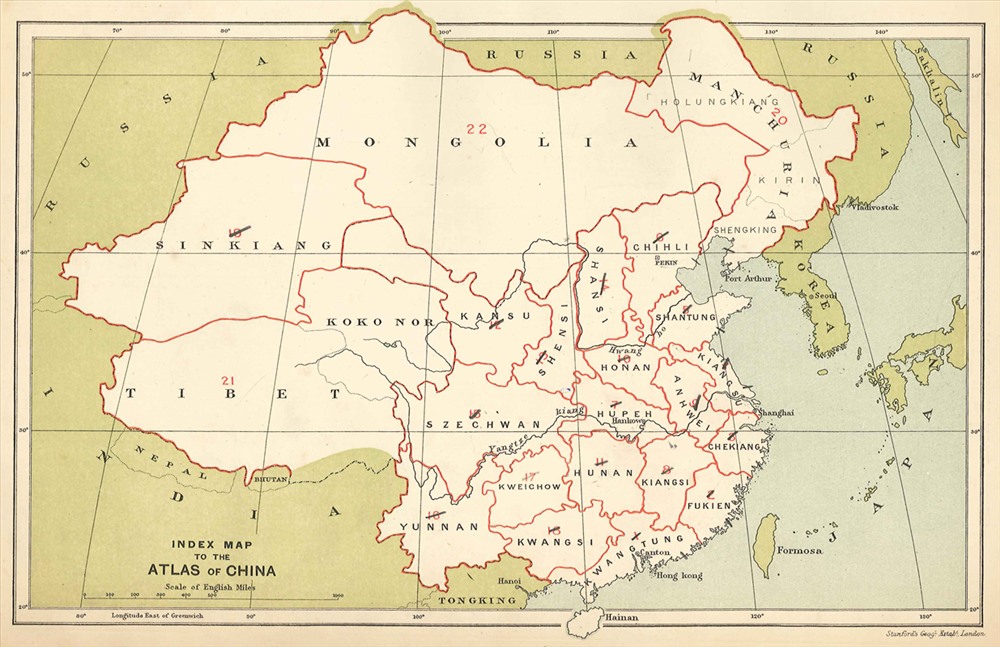 Sách - Atlas of the Chinese Empire, Phái bộ truyền giáo Trung hoa, 1908 (35cm x 24cm). Sách có 23 bản đồ.