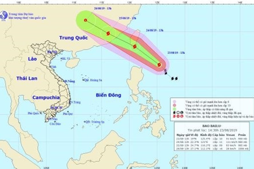 Vị trí và đường đi của bão Bailu. Ảnh: nchmf.gov.vn.