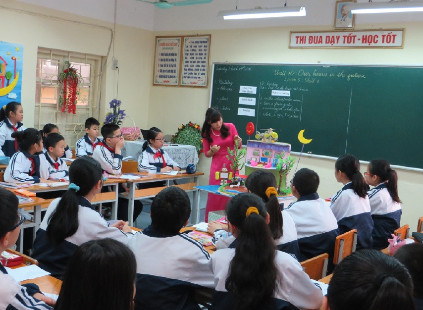 Một lớp học tham dự thi giáo viên dạy giỏi. Ảnh: P.V