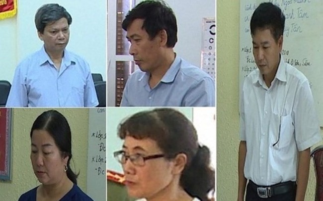 Các bị can trong vụ nâng điểm ở Sơn La. Ảnh: TL