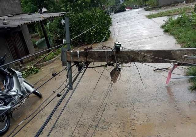 Cột điện đổ gãy. Ảnh: KH