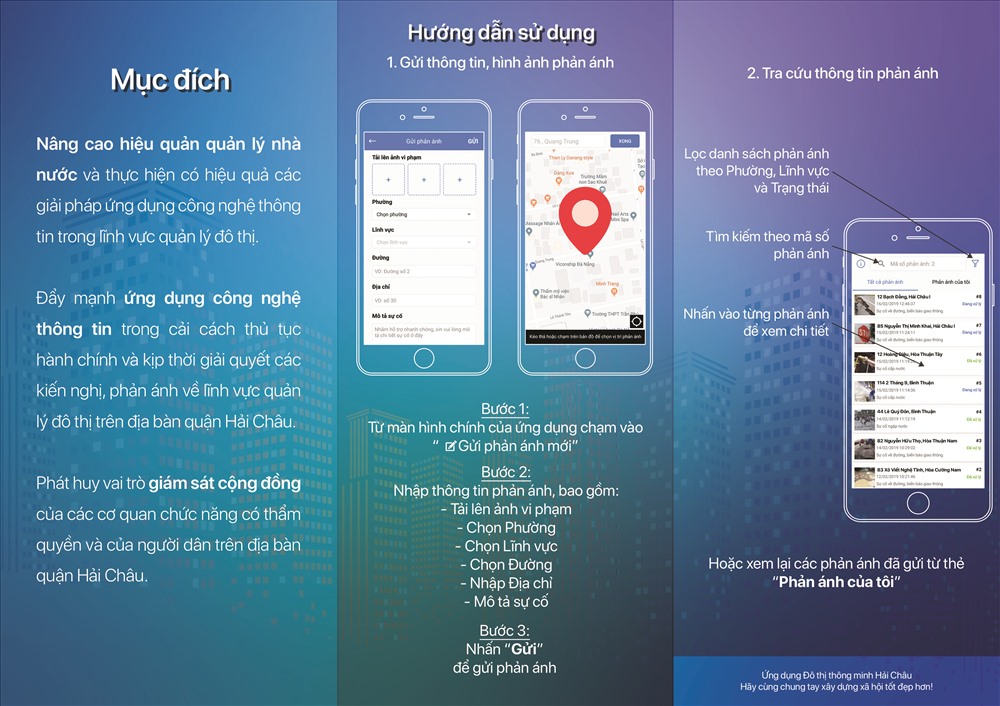 Hướng dẫn sử dụng ứng dụng đô thị thông minh trên điện thoại. ảnh: UBND quận Hải Châu.