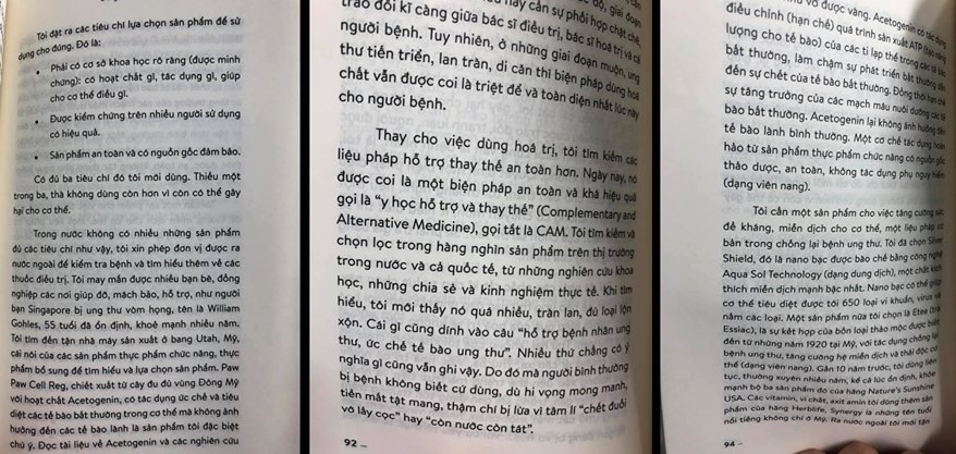 3 trang sách trong cuốn “Ung thư không phải là chết” được đưa ra phản biện. Ảnh: Ruybangtim