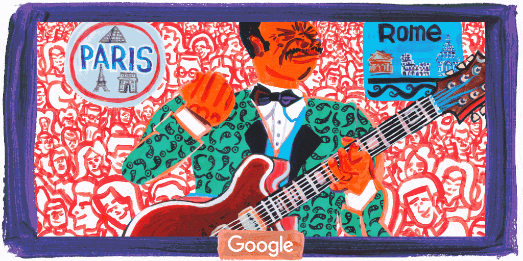 Không chỉ có hình vẽ, Google Doodle ngày 16.9 dành để tôn vinh B.B King còn có video Doodle do đạo diễn Angelica McKinley, người sinh trưởng ở Memphis thực hiện. Nguồn: Doodles.