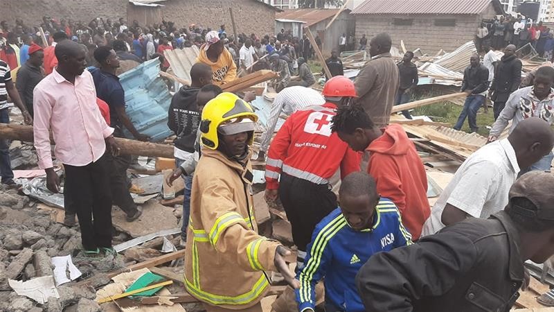 Hiện trường vụ sập trường ở Kenya. Ảnh: Reuters, Sputnik, aljazeera.