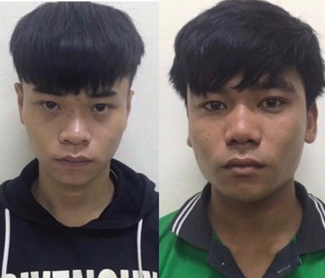 Hai đối tượng Tuấn (trái) và Hoàng tại cơ quan công an. Ảnh: Công an cung cấp