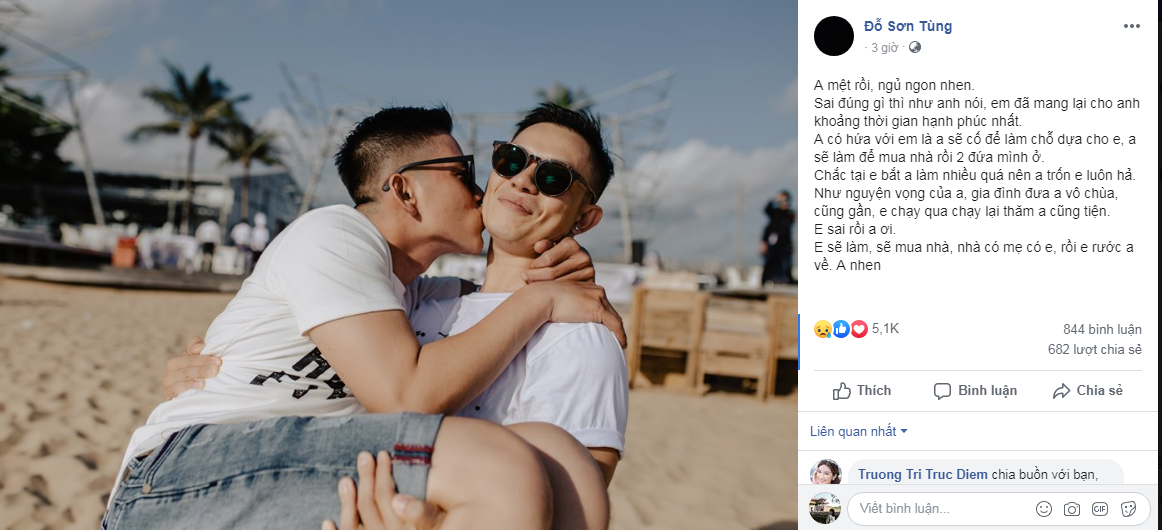 Dòng chia sẻ của Sơn Tùng. Ảnh chụp màn hình