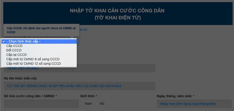 Bước 2: Điền đầy đủ thông tin theo yêu cầu, những mục có dấu * là những mục bắt buộc.