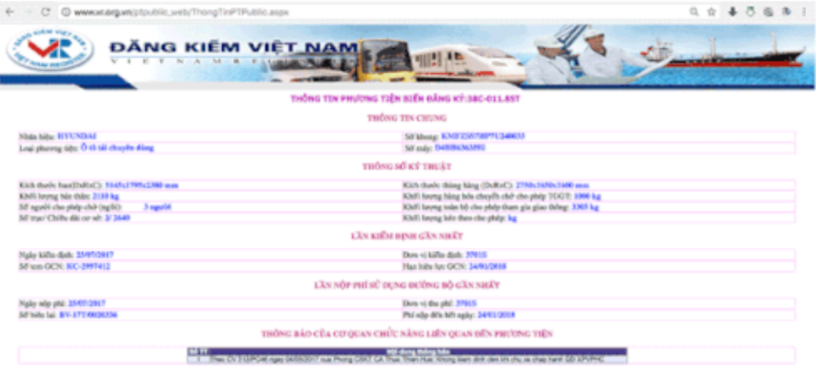Kết quả tra cứu hiển thị thông báo của cơ quan chức năng.