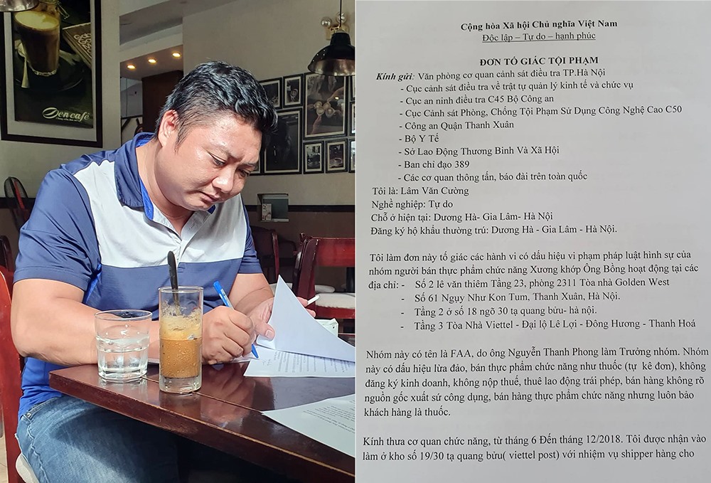 Anh Lâm Văn Cường ký vào lá đơn tố giác gửi báo Lao Động.
