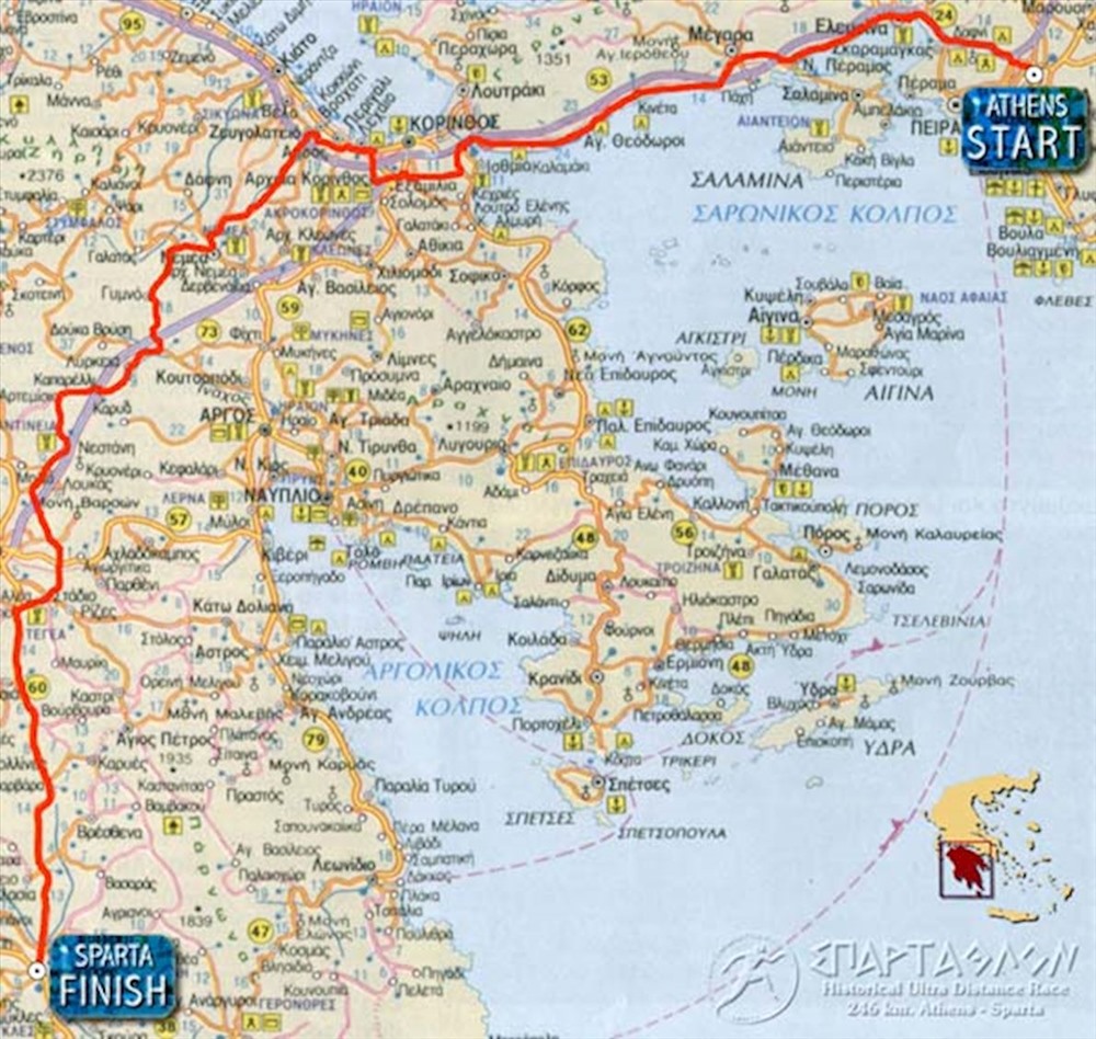 Sơ đồ đường chạy Spartathlon 246km