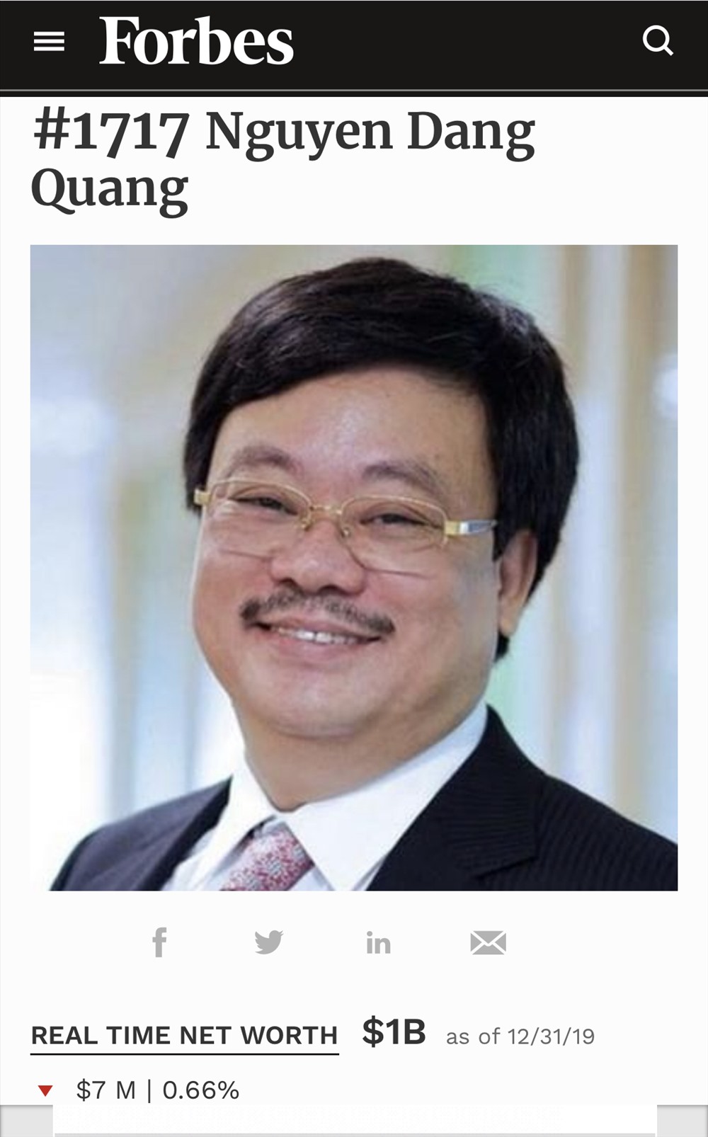 Cập nhật mới nhất của Forbes đến ngày 31.12.2019.