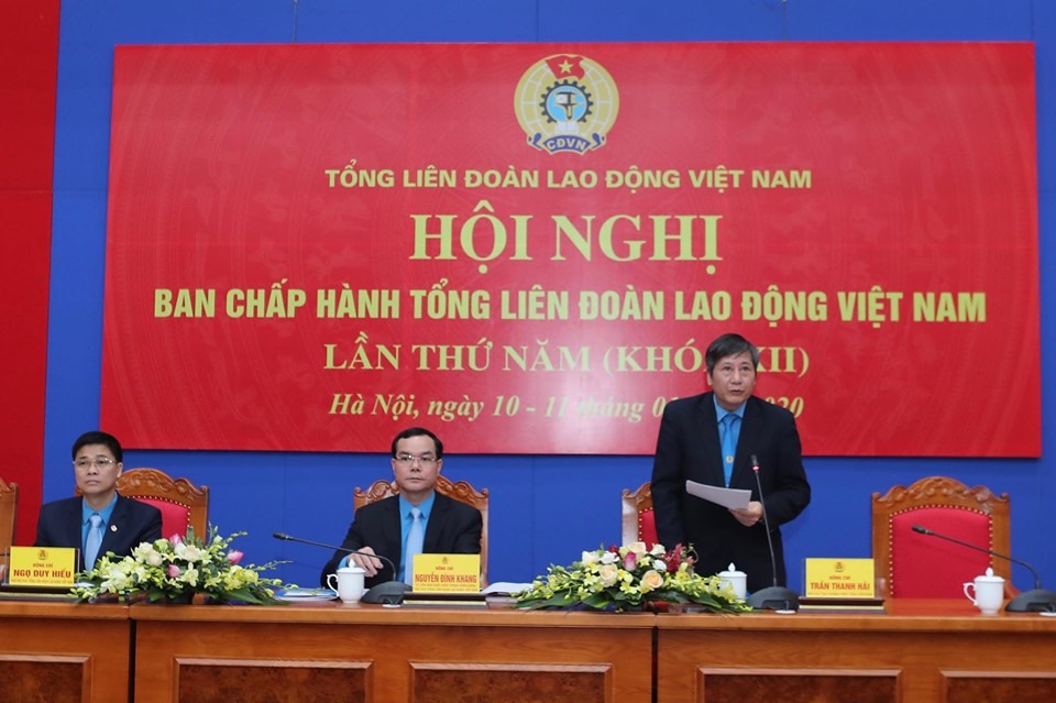 Đồng chí Trần Thanh Hải - Phó Chủ tịch Thường trực Tổng Liên đoàn Lao động Việt Nam phát biểu tại Hội nghị.