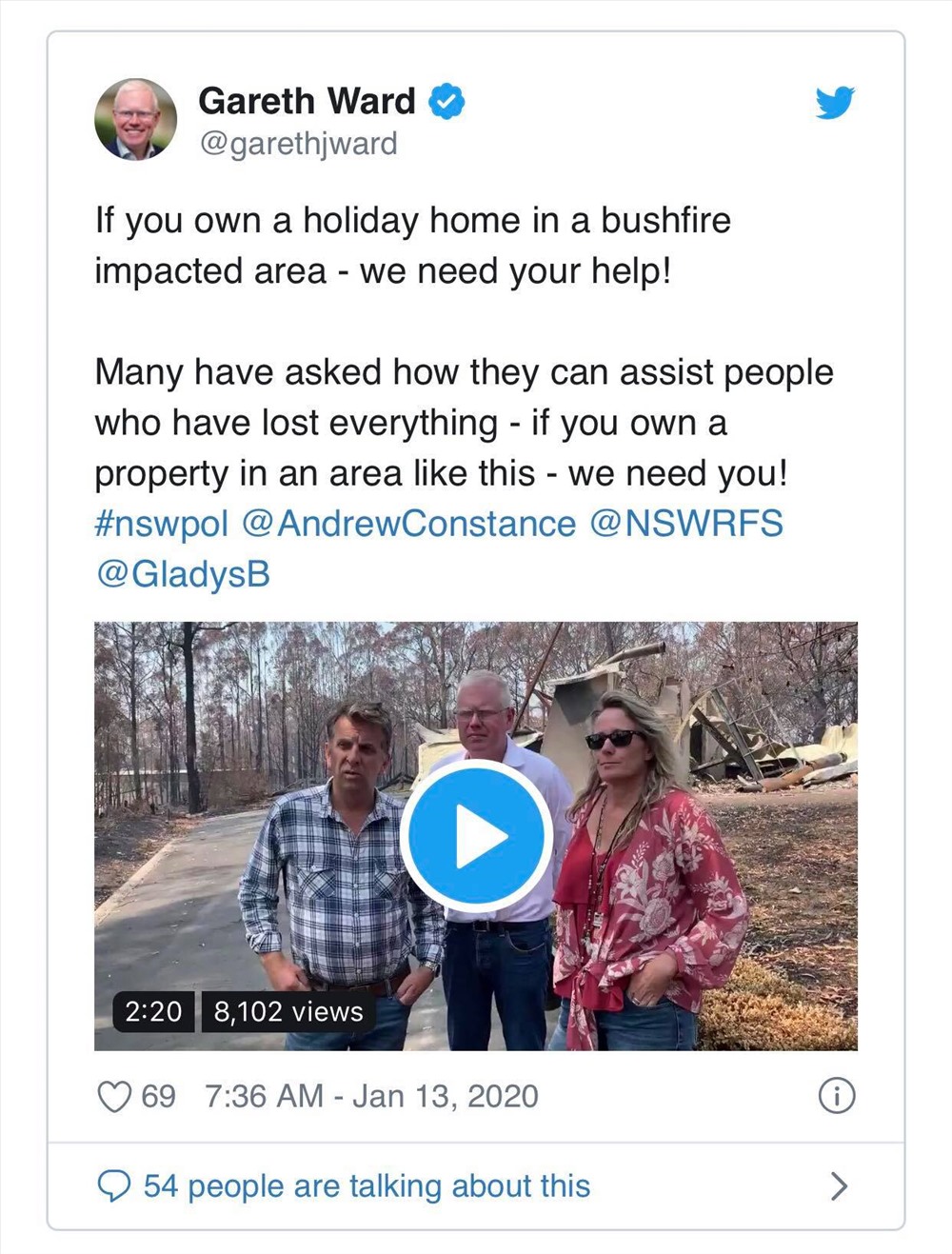 Ông Gareth Ward đăng tải lời kêu gọi lên mạng xã hội. Ảnh: Twitter