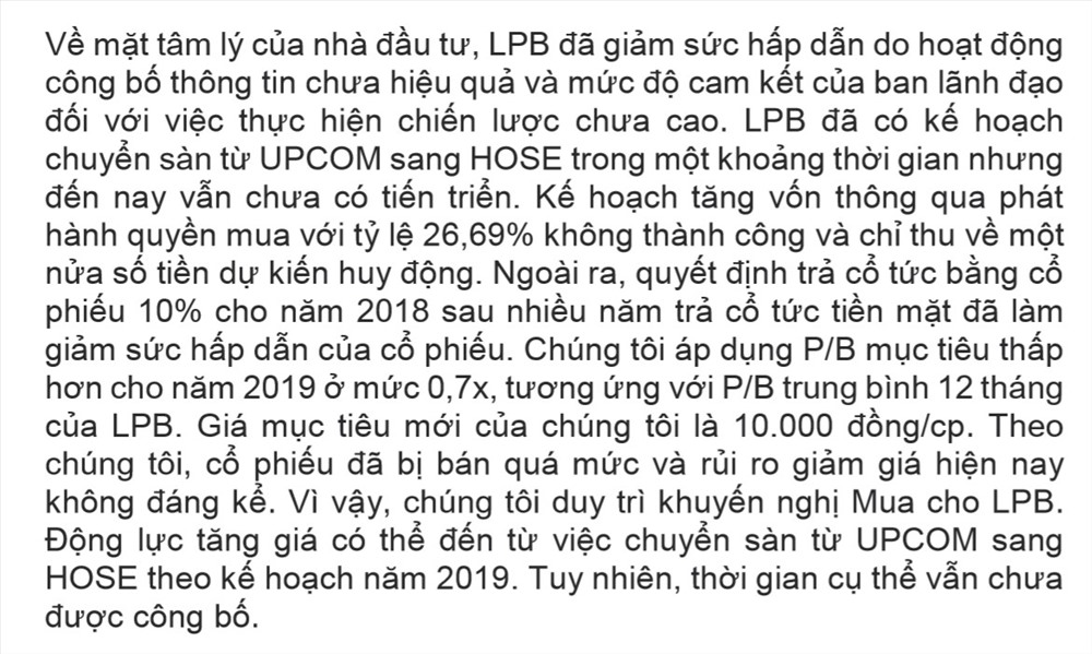 Phân tích về mức giảm giá quá mức cổ phiếu LPB của VNDIRECT. Ảnh: Báo cáo của VNDIRECT