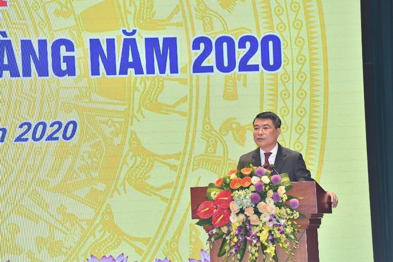 Thống đốc NHNN Lê Minh Hưng phát biểu tại Hội nghị triển khai nhiệm vụ ngân hàng 2020. Ảnh SBV