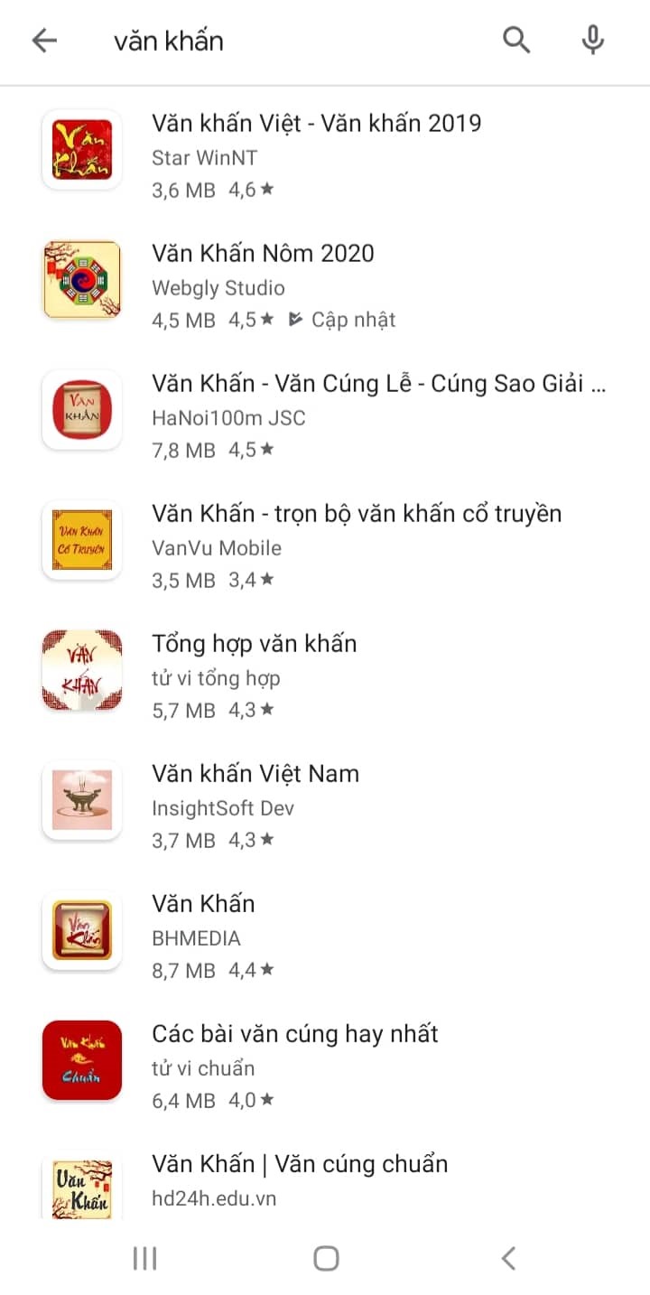 Hàng loạt ứng dụng văn khấn với tên gọi na ná nhau khiến người dùng như lạc vào ma trận. Ảnh: S.M