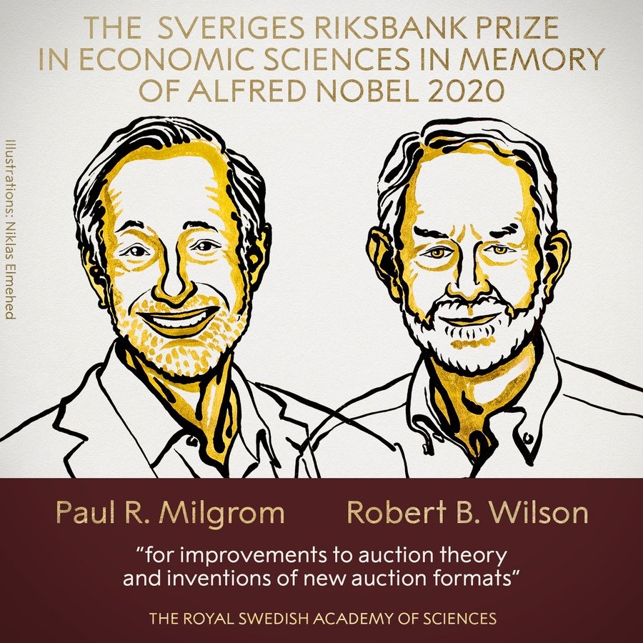 Nobel Kinh tế 2020 thuộc về 2 nhà khoa học kinh tế Paul R. Milgrom và Robert B. Wilson. Ảnh: Nobel Prize.