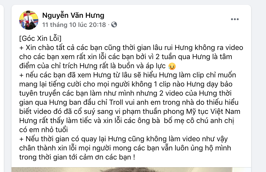 Con trai bà Tân Vlog cho biết mình cảm thấy rất áp lực. Ảnh chụp màn hình
