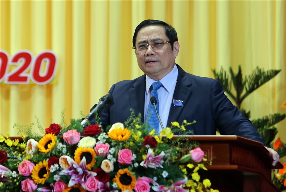 Đồng chí Phạm Minh Chính, Ủy viên Bộ chính trị, Trưởng Ban Tổ chức Trung phát biểu tại Đại hội (ảnh Nhật Hồ)