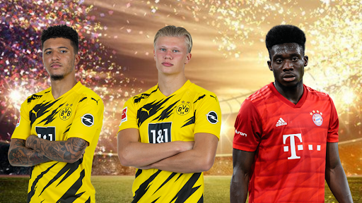 Jadon Sancho, Erling Haaland, Alphonso Davies là những ứng viên sáng giá giành Golden Boy 2020. Ảnh: You Tube