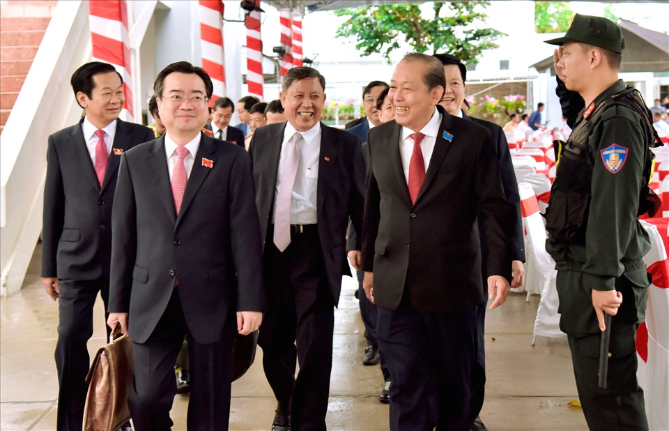 Phó Thủ tướng Thường trực Chính phủ Trương Hòa Bình dự Đại hội Đảng bộ tỉnh Kiên Giang. Ảnh: BTC Đại hội cung cấp.