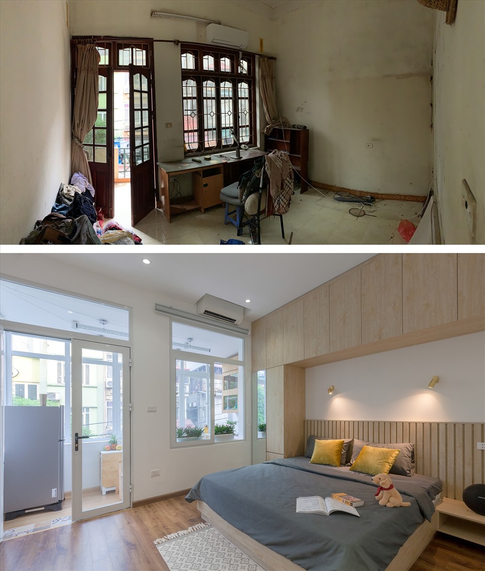 Không gian phòng ngủ được gián tiếp liên kết với phòng bếp để tận dụng triệt để ánh sáng tự nhiên và tạo độ thoáng đãng cho không gian.