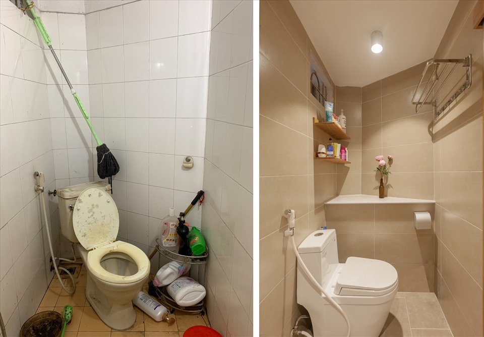 Bồn cầu với hiện trạng tiết kiệm diện tích nhưng sẽ gây bất tiện khi sử dụng, vuông vắn vẫn cứ là số một, kèm theo là bục xây để tiện chứa thêm đồ đạc nếu cần.