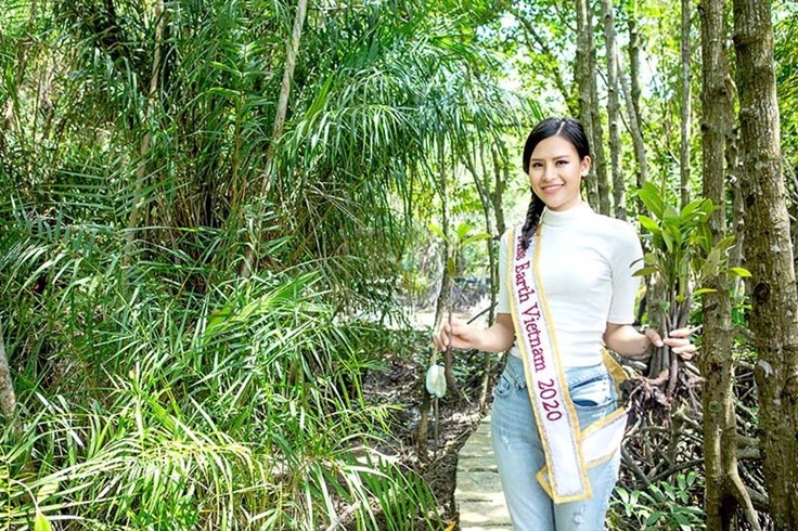 "Miss Earth Việt Nam" Thái Thị Hoa lội bùn trồng cây ở rừng ngập mặn "Miss Earth Việt Nam" Thái Thị Hoa lội bùn trồng cây ở rừng ngập mặn