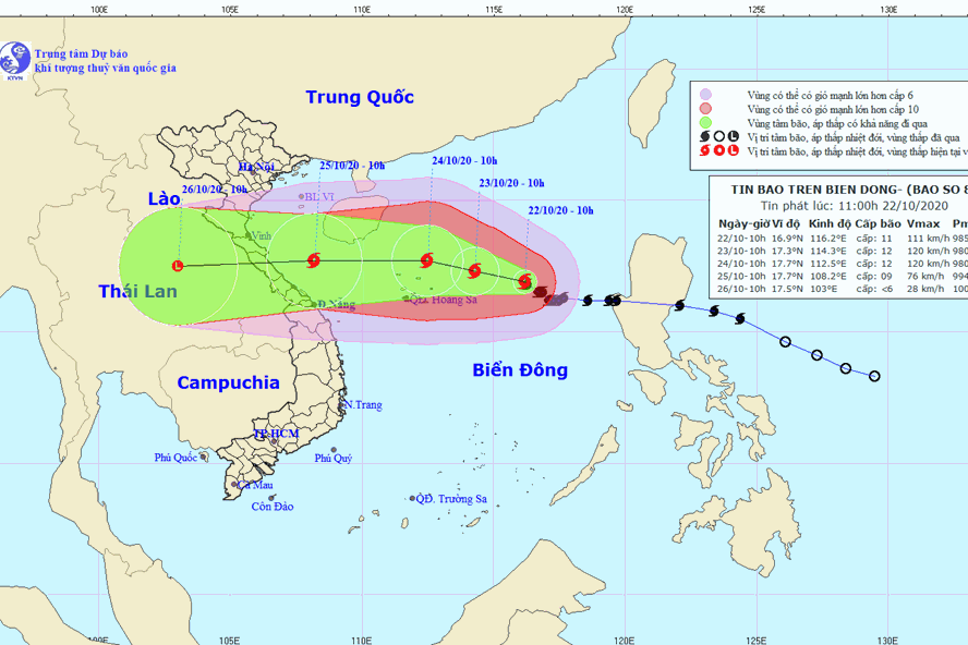 Vị trí và hướng đi của bão số 8. Nguồn: NCHMF