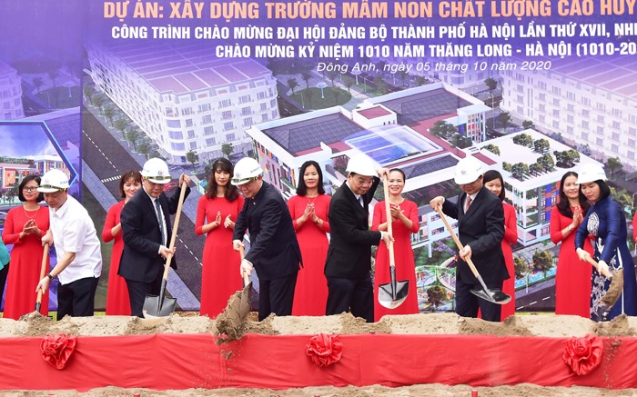 Khởi công Dự án Xây dựng trường mầm non chất lượng cao huyện Đông Anh. Ảnh Trọng Toàn/Hanoigov