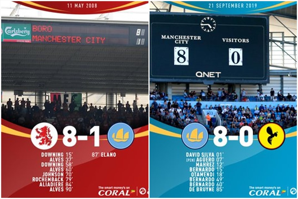 Man City là đội duy nhất từng ghi 8 bàn và cũng để thủng lưới 8 bàn trong một trận tại Premier League. Ảnh: Squawka